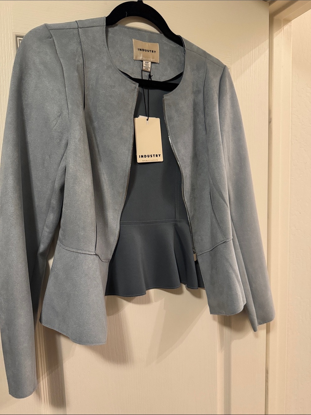 Industry Republic Clothing Peplum faux suede Zip Jacket - light blue